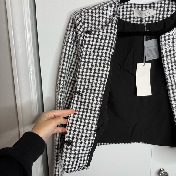 Wayf Kennedy Sequined Houndstooth Jacket Black and White NWT - Picture 10 of 10
